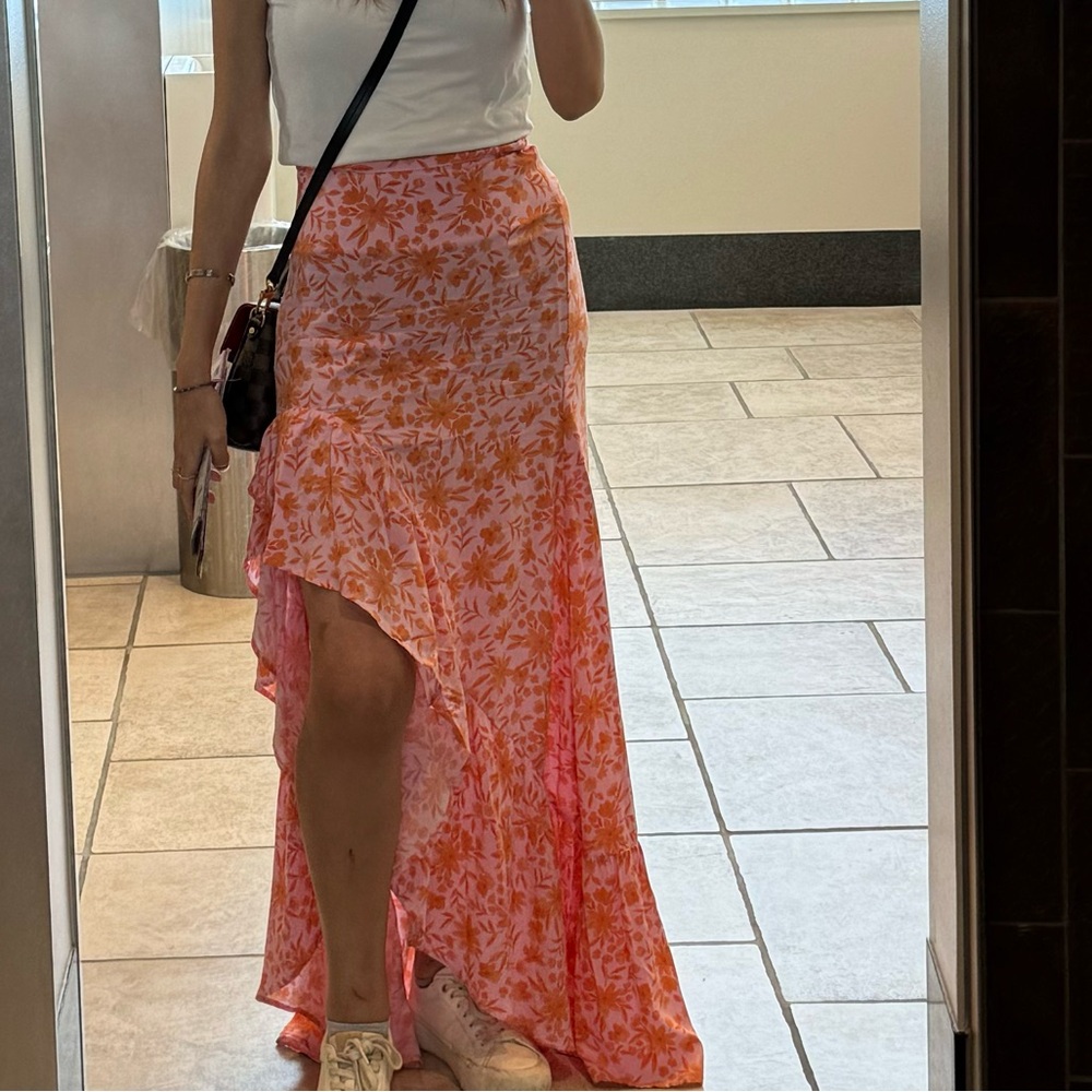 Stillwater Hola Skirt Ruffle Hem High Slit Maxi Skirt Floral Print Size XS NWT